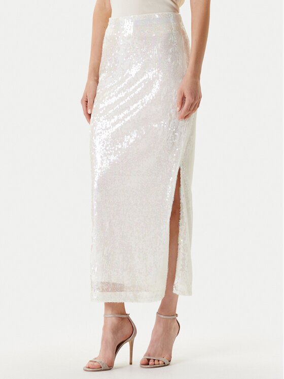 YAS Fustă maxi Sequina 26037771 Écru Regular Fit