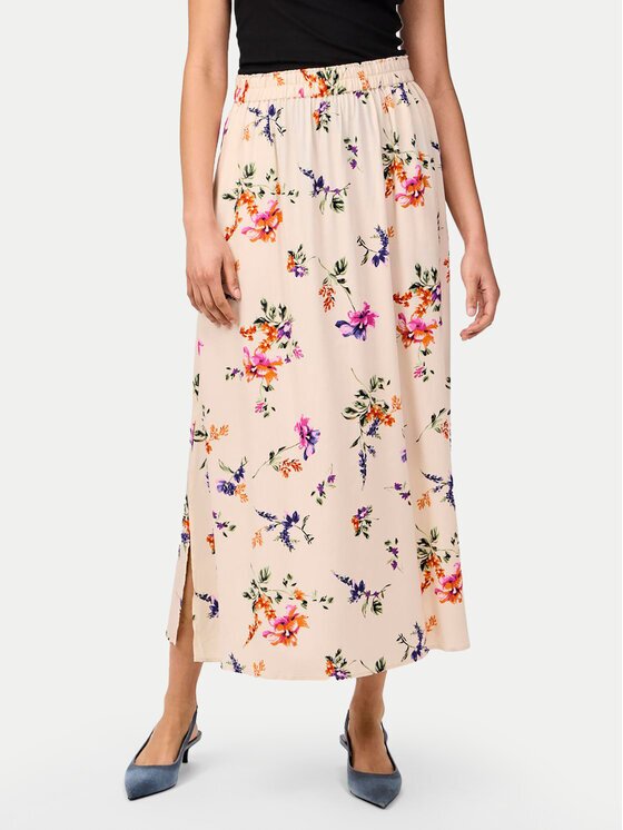 YAS Fustă midi Asina 26034011 Écru Regular Fit