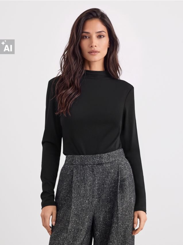 Mohito Tricou basic cu mânecă lungă și guler Perkins