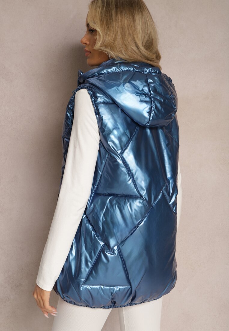 6&8 fashion Vestă Albastră cu Matlasare Geometrică și Glugă Lucide
