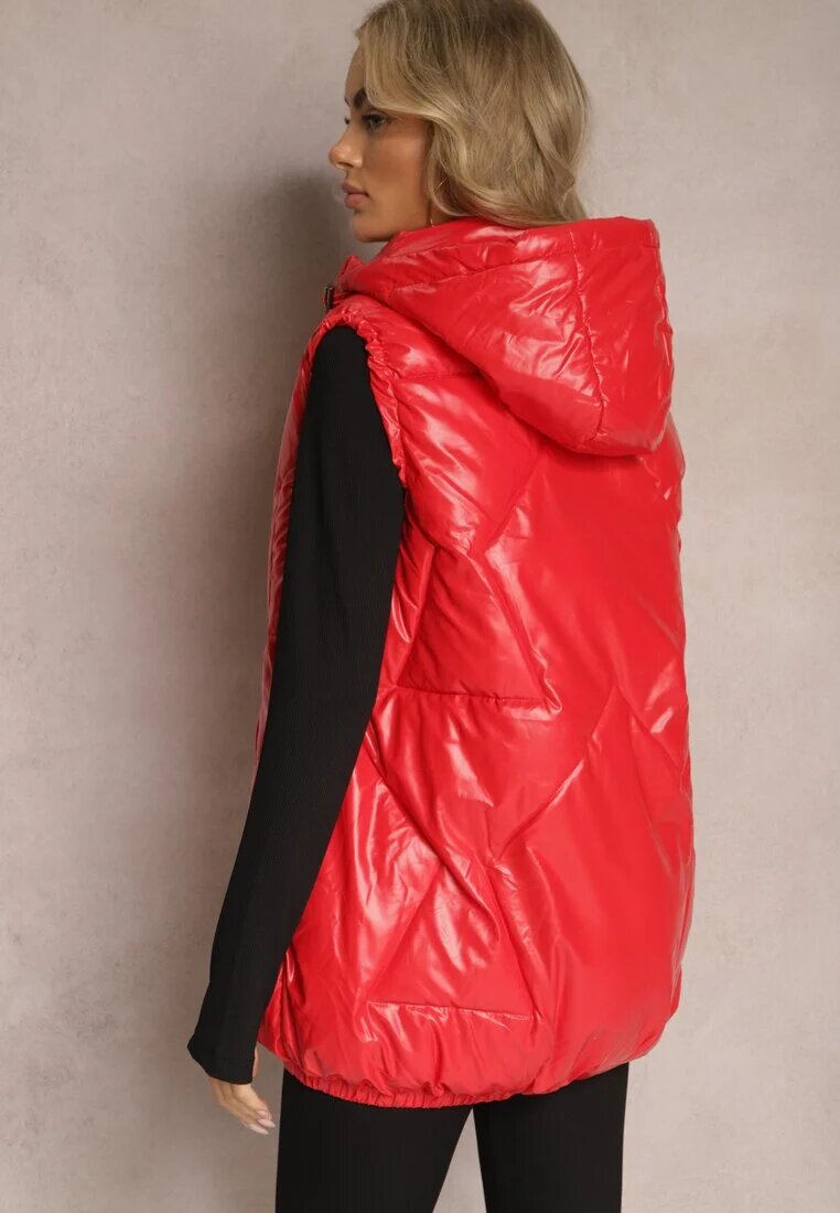 6&8 fashion Vestă Roșie cu Matlasare Geometrică și Glugă Lucide