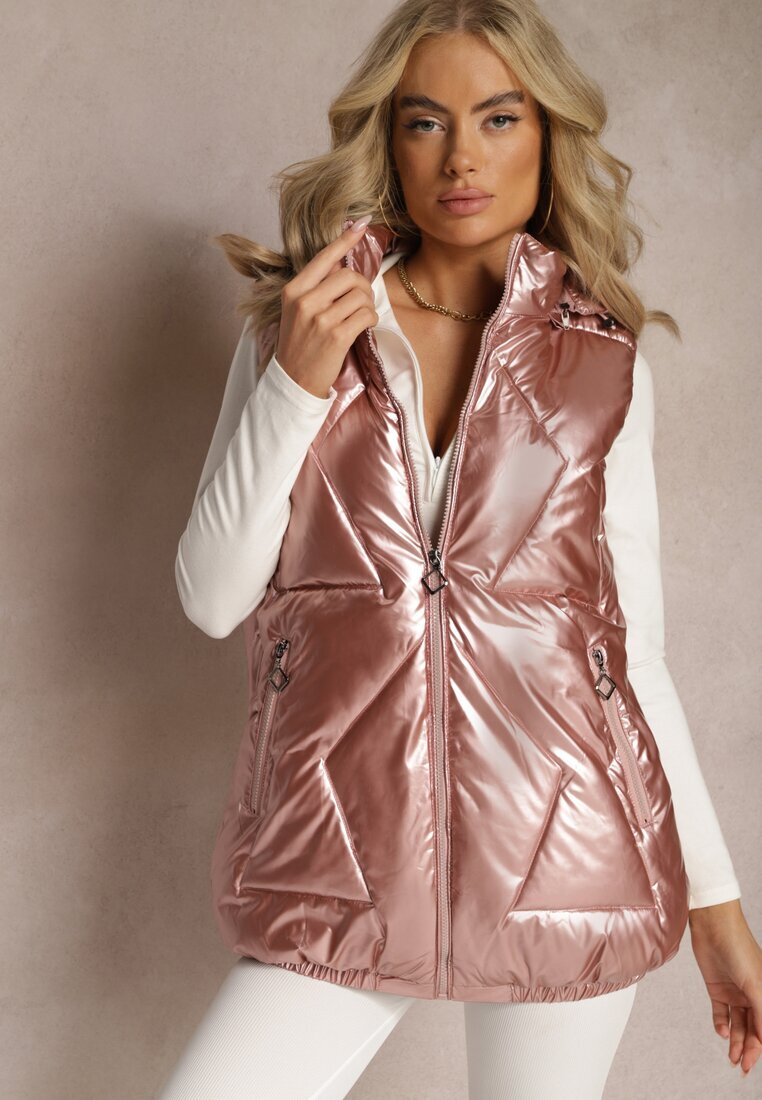 6&8 fashion Vestă Rozalie cu Matlasare Geometrică și Glugă Lucide