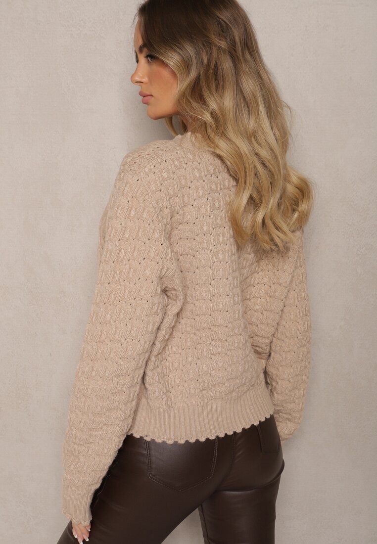 acajo Cardigan Bej Oversize cu Nasturi și Reliefuri Decorative Palabia