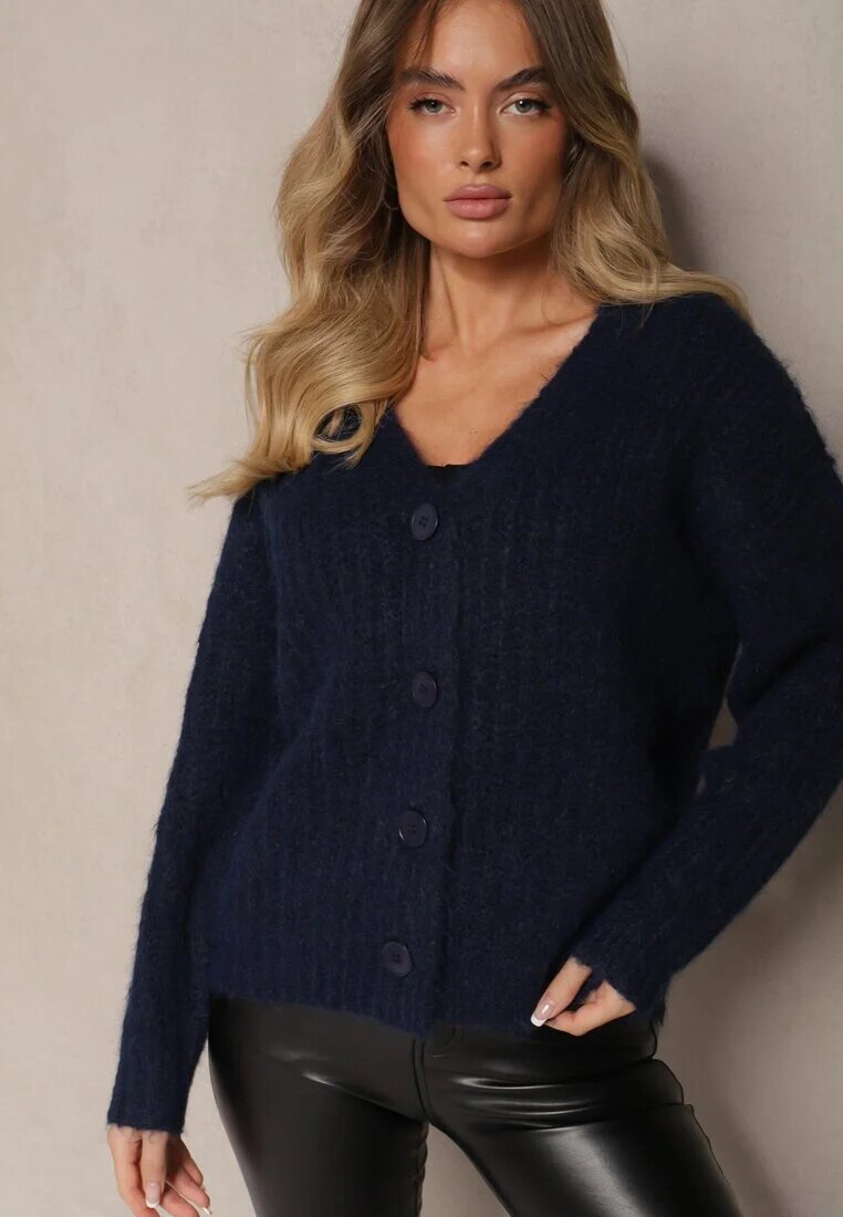 acajo Cardigan Bleumarin Deschis cu Lână și Manșete la Mâneci Ciarella