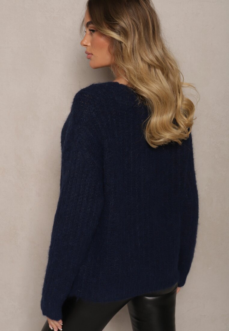 acajo Cardigan Bleumarin Deschis cu Lână și Manșete la Mâneci Ciarella