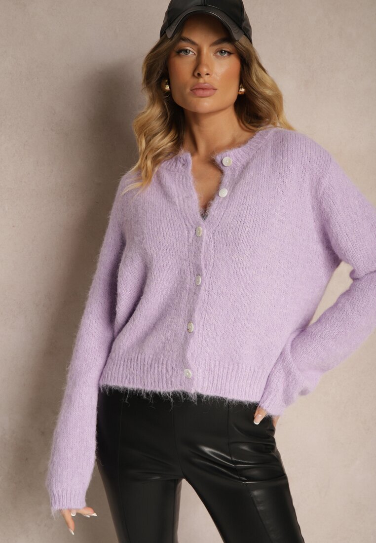acajo Cardigan Clasic Violet cu Croială Dreaptă Riavara