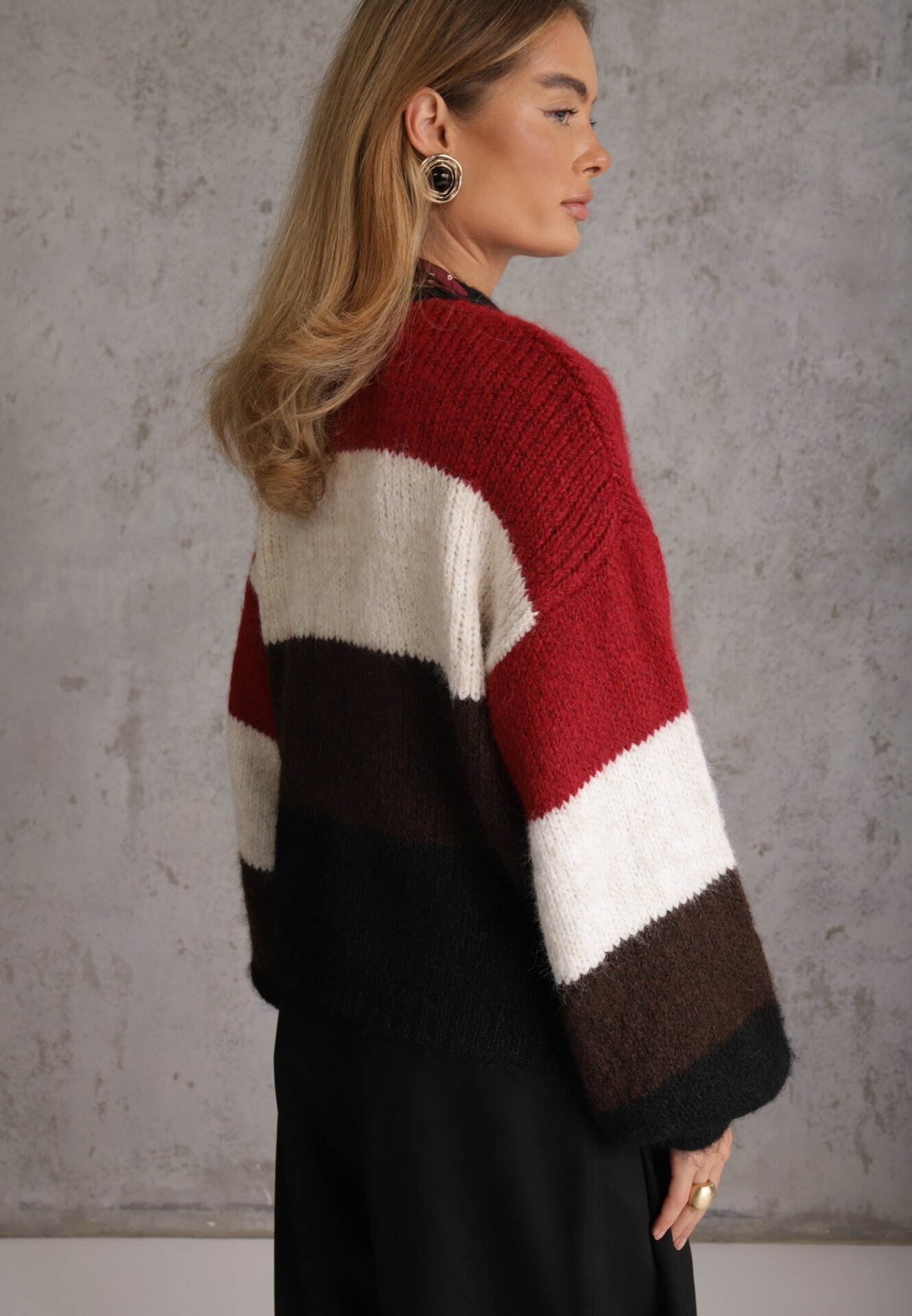 acajo Cardigan cu lână vâscoză și bumbac cu eșarfă decorativă la gât Rosalindda Roșu