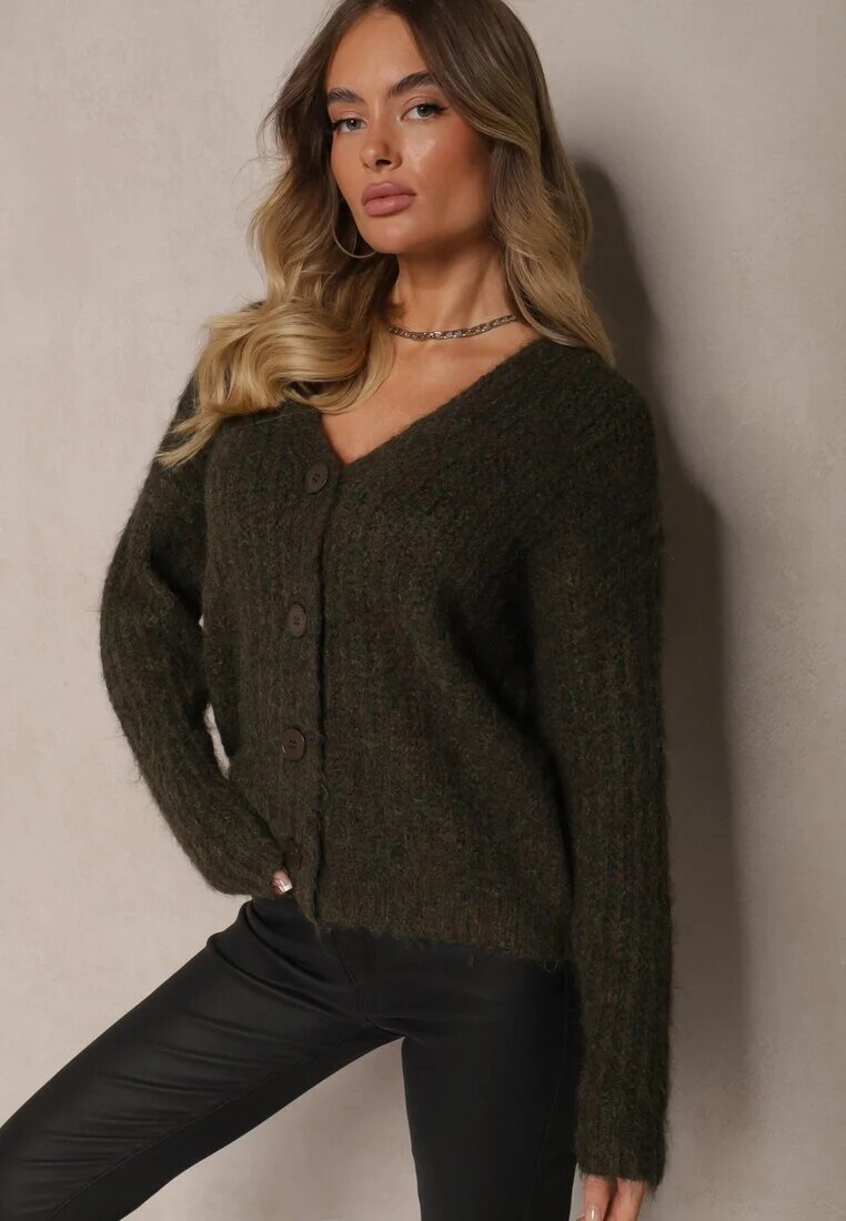acajo Cardigan deschis Verde închis din lână și cu manșete striate Ciarella