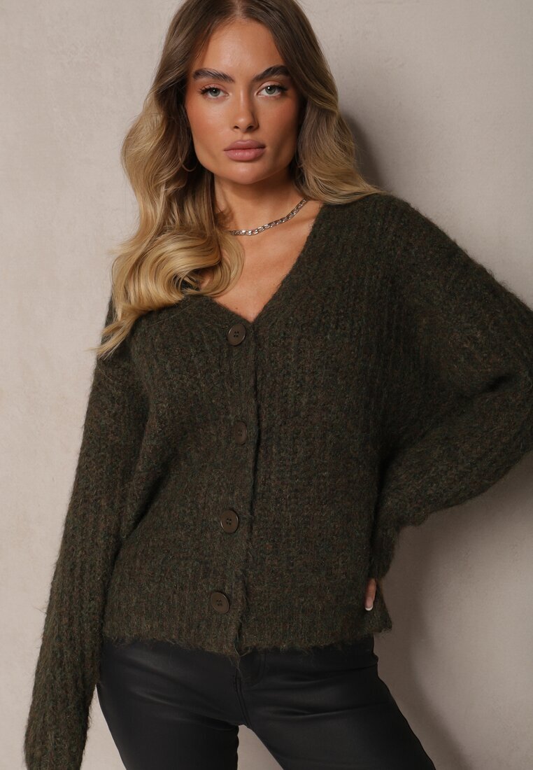 acajo Cardigan deschis Verde închis din lână și cu manșete striate Ciarella