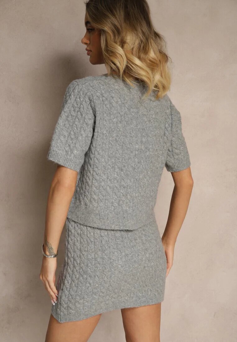 acajo Cardigan Gri cu Lână și nasturi decorativi și relief Halanira