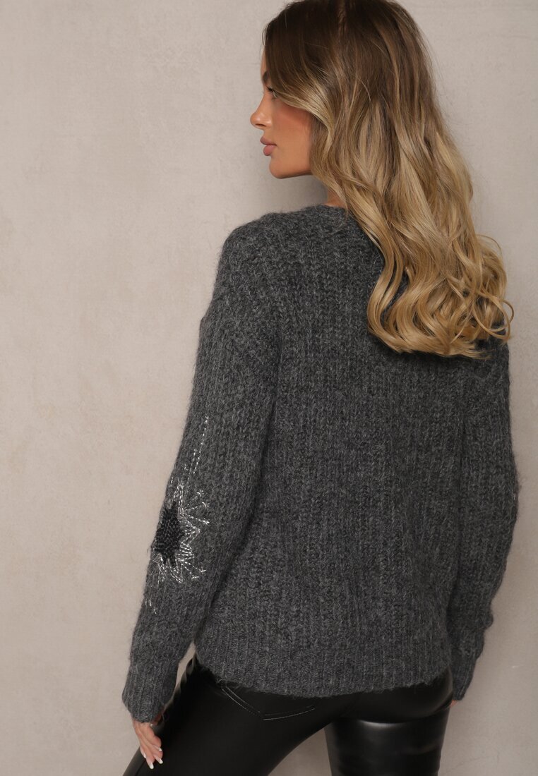 acajo Cardigan Gri închis cu nasturi cu model brodat Linelith