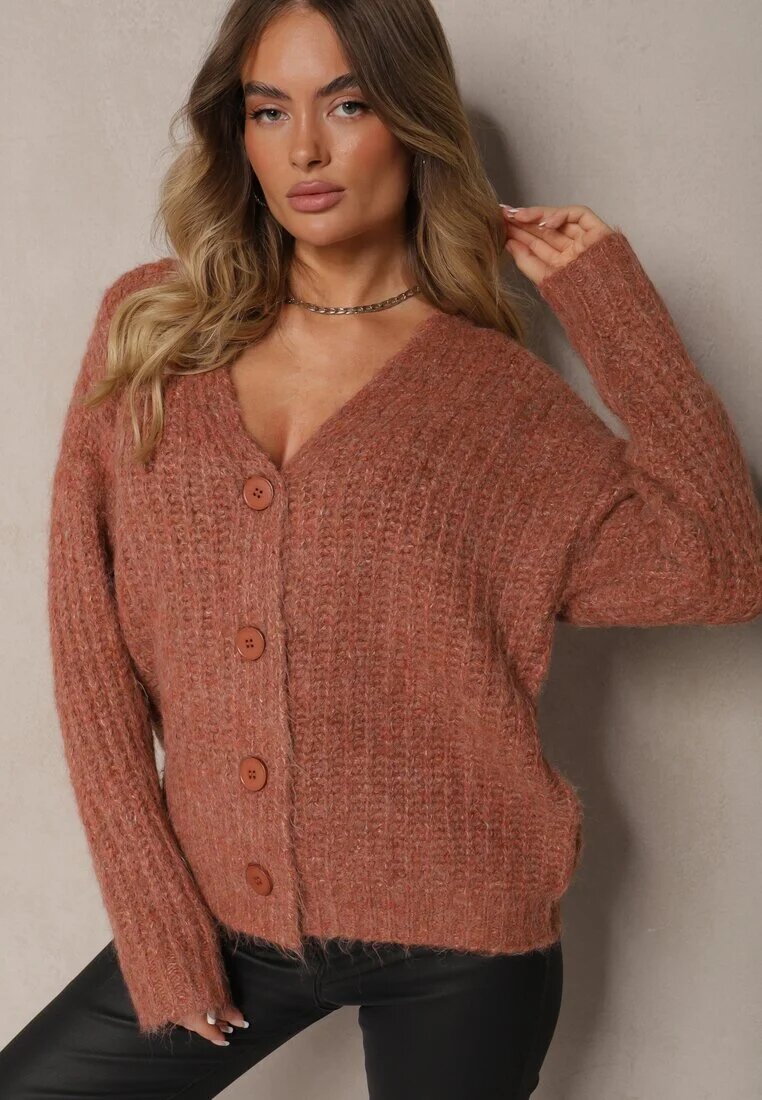 acajo Cardigan Maro Deschis cu Lână și Manșete elastice la Mâneci Ciarella