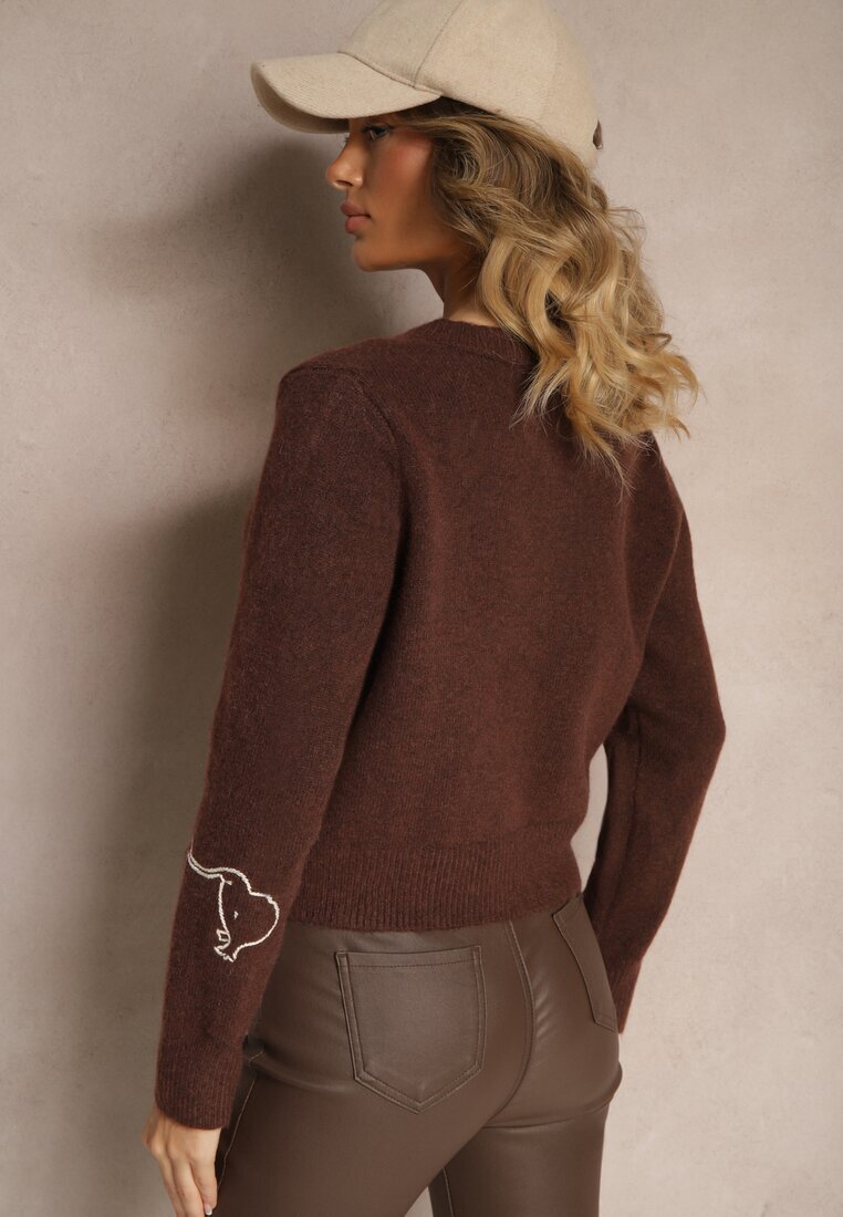 acajo Cardigan Maro închis din lână cu nasturi cu model brodat Nelyra