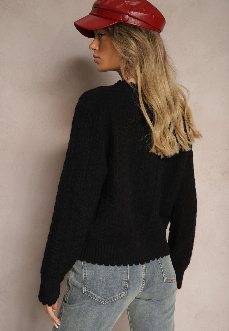 acajo Cardigan Negru Croi Oversize cu Nasturi și Imprimeuri Decorative Palabia