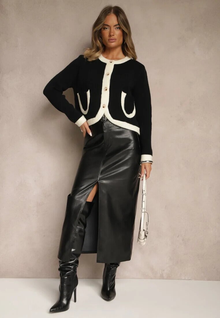 acajo Cardigan Negru Deschis Clasic Cu Lână Senneva