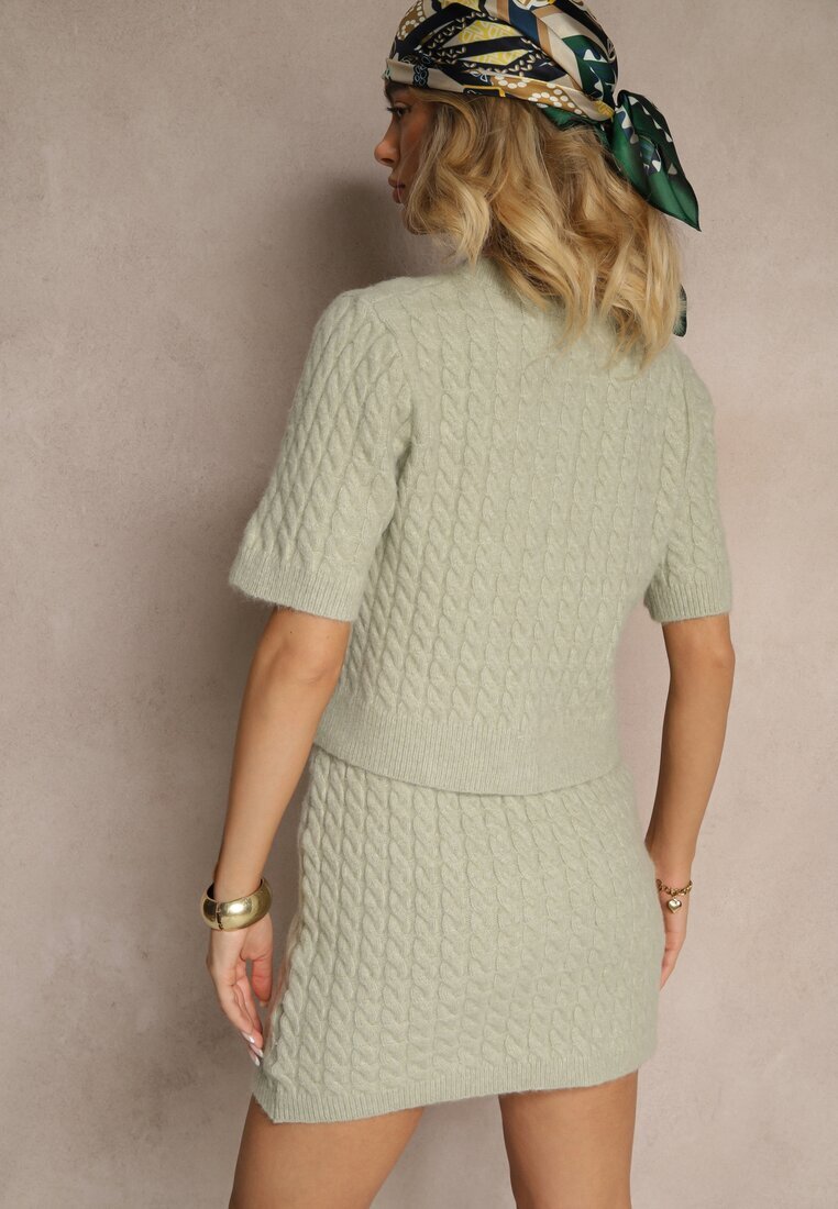 acajo Cardigan Verde deschis cu Lână și nasturi decorativi și relief Halanira