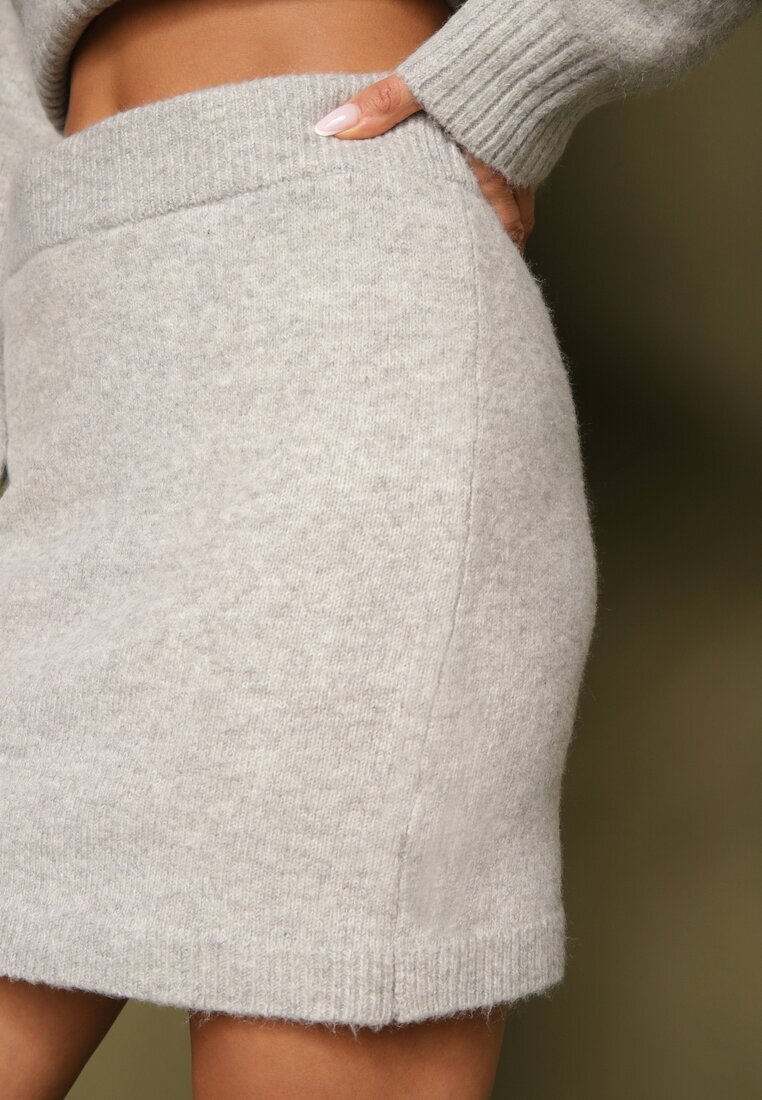 acajo Fustă Simplă Gri din tricot cu adaos de lână cu elastic în talie Parilae