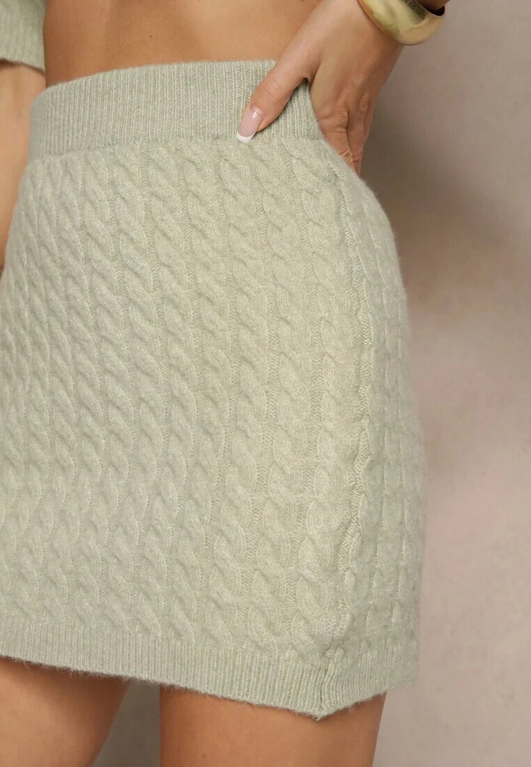 acajo Fustă tricotată Verde deschis cu Lână High Waist Selzeki