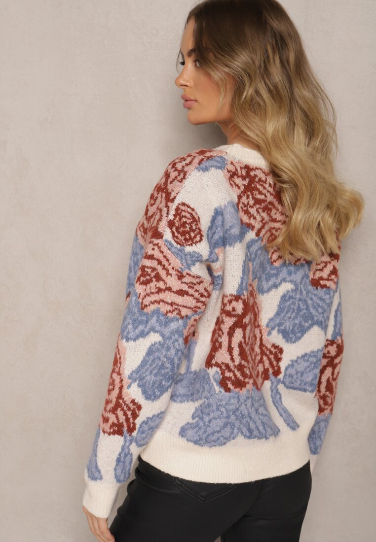 acajo Pulover Bej deschis Croi larg în Stil Rustic cu Fir Metalic și Model Abstract Savelie