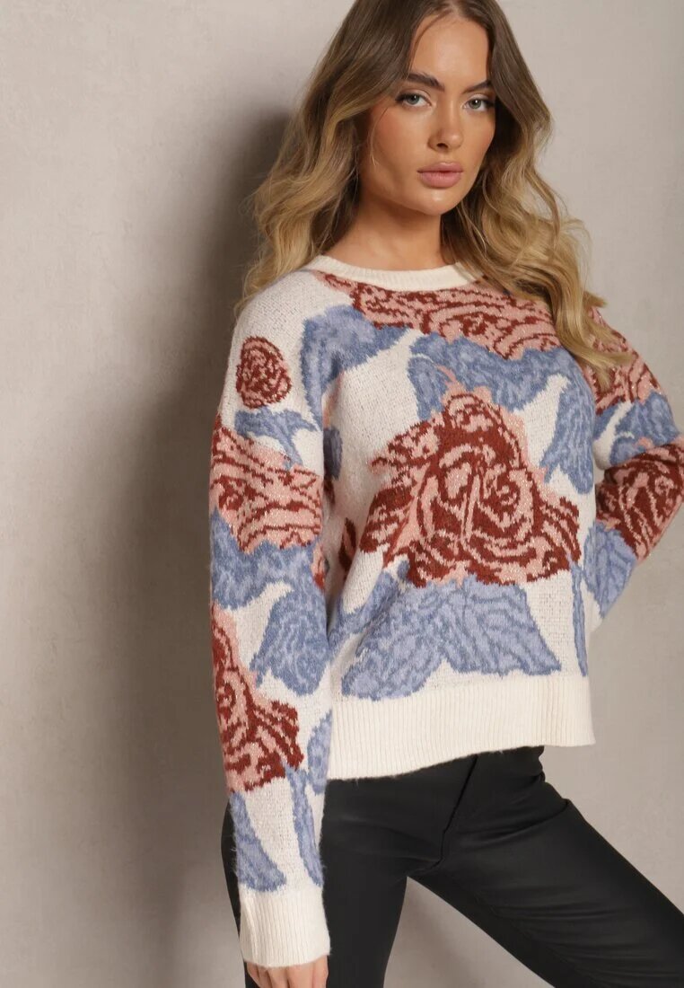 acajo Pulover Bej deschis Croi larg în Stil Rustic cu Fir Metalic și Model Abstract Savelie