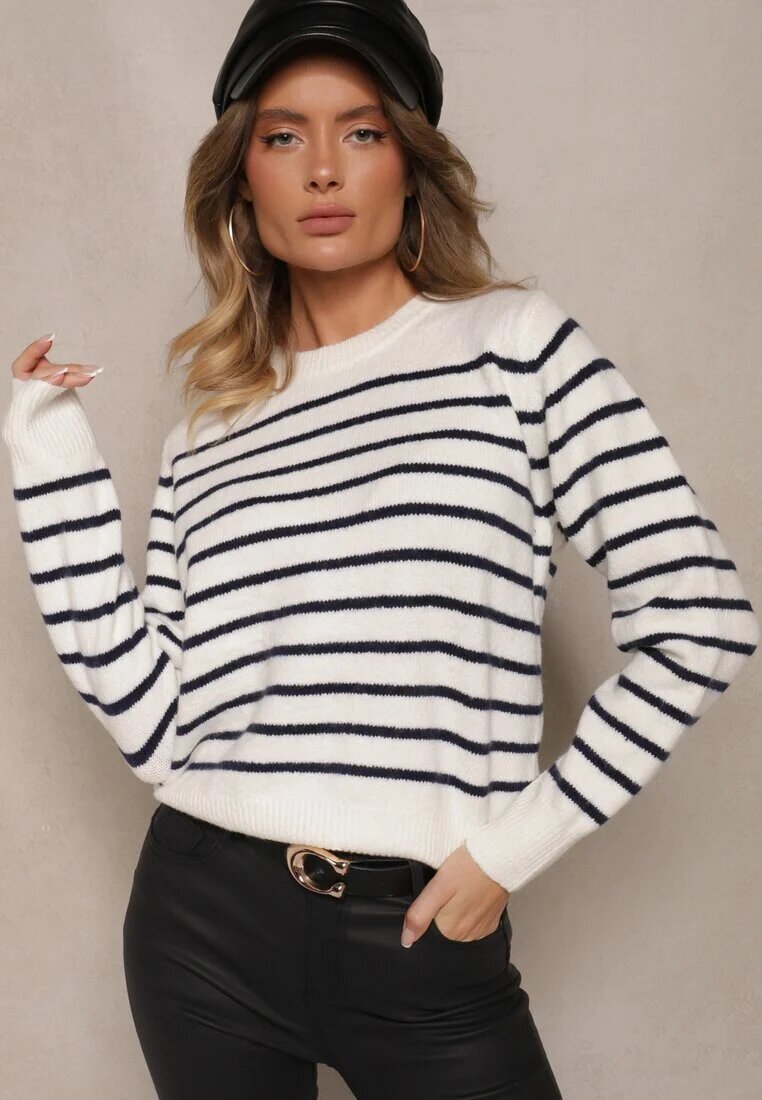 acajo Pulover Casual Alb în dungi cu croială simplă Riavelleth