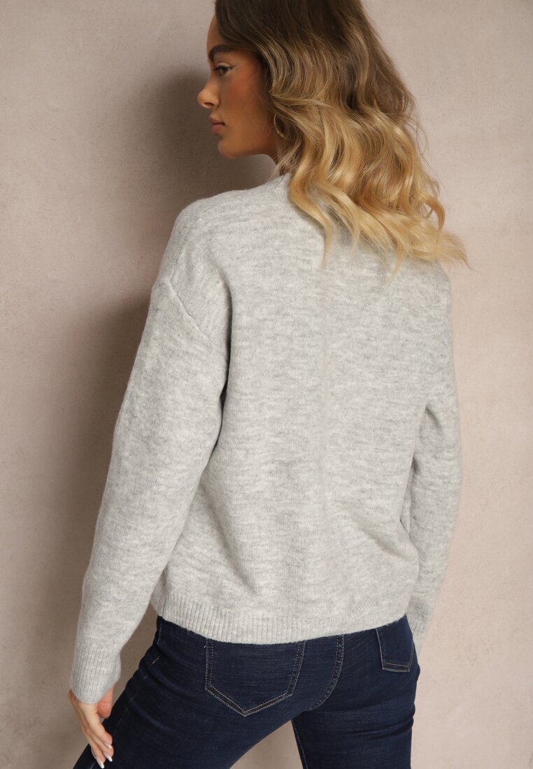 acajo Pulover Gri deschis Decorat cu model brodat cu păsări Inarielle