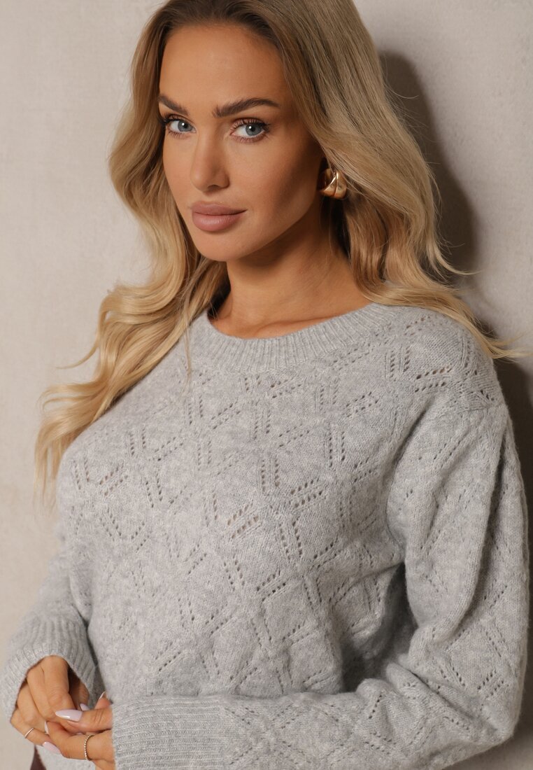 acajo Pulover gri deschis în stil clasic cu model în relief Deriel