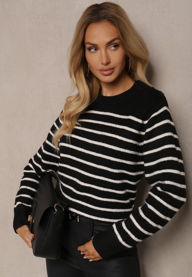 acajo Pulover Negru Casual Cu dungi Croi drept Riavelleth