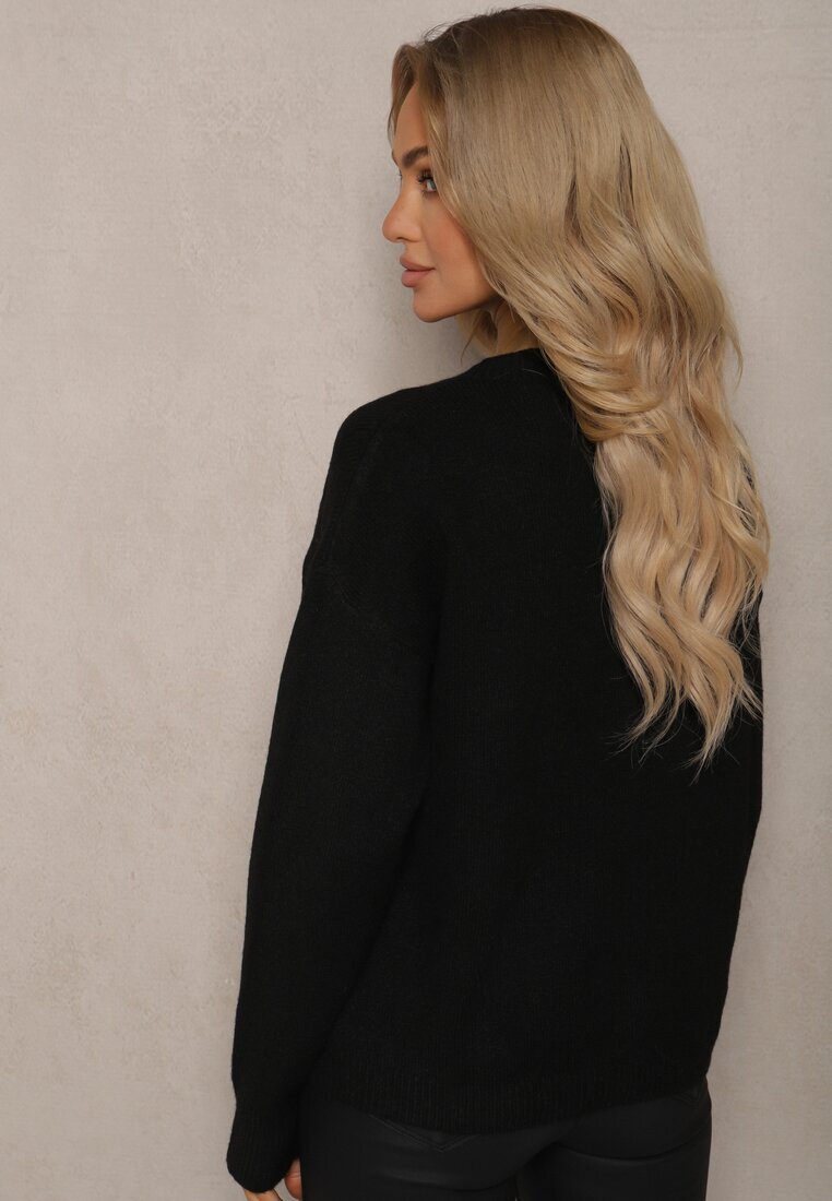 acajo Pulover Negru Decorat cu Model Brodat cu Păsări Inarielle