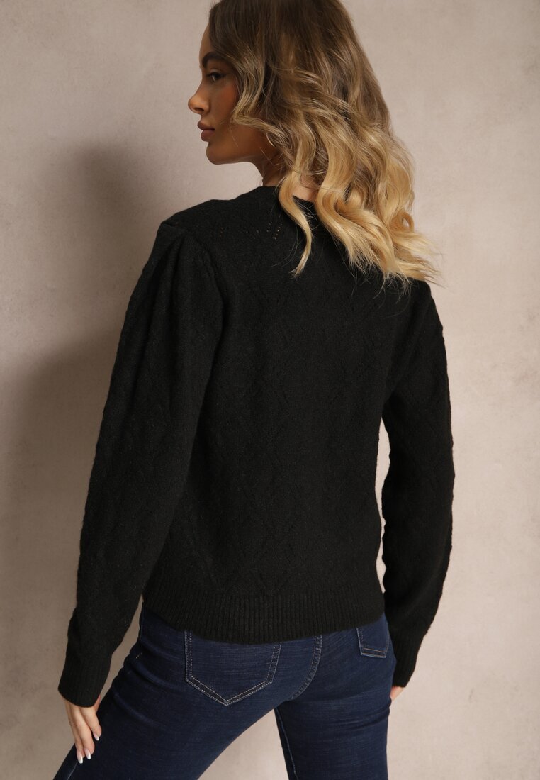 acajo Pulover Negru în Stil Clasic cu Model În relief Deriel
