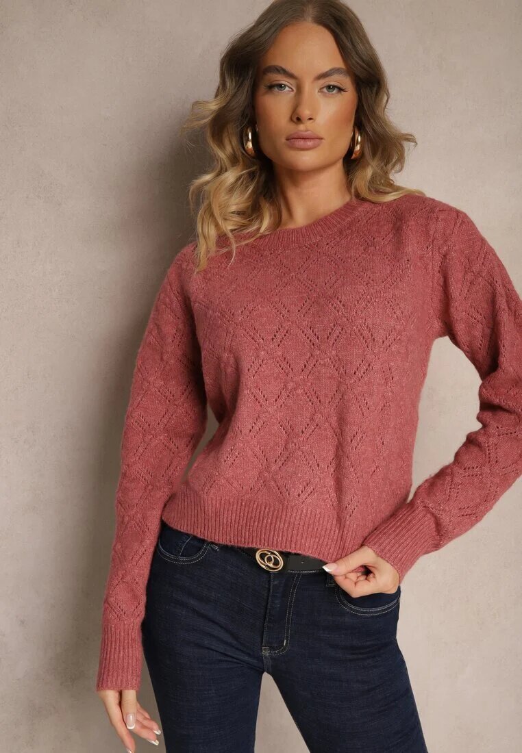 acajo Pulover Roz în Stil Clasic cu Model Embosat Deriel
