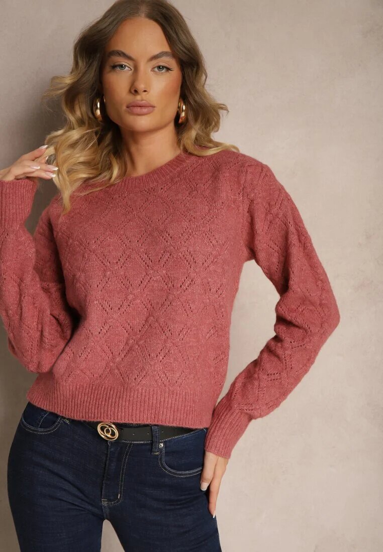 acajo Pulover Roz în Stil Clasic cu Model Embosat Deriel