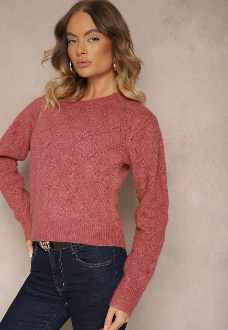 acajo Pulover Roz în Stil Clasic cu Model Embosat Deriel