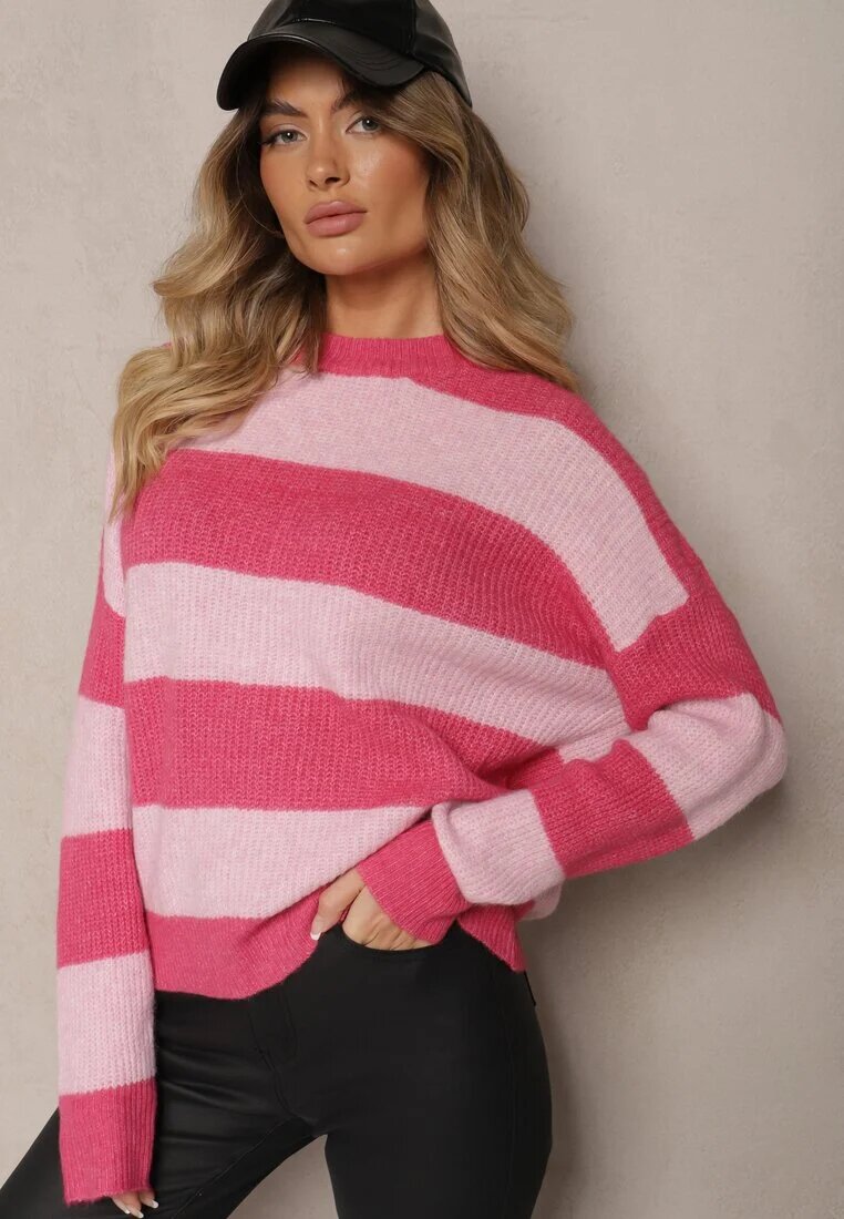 acajo Pulover Roz reiat decorat cu dungi din lână Tiarosea