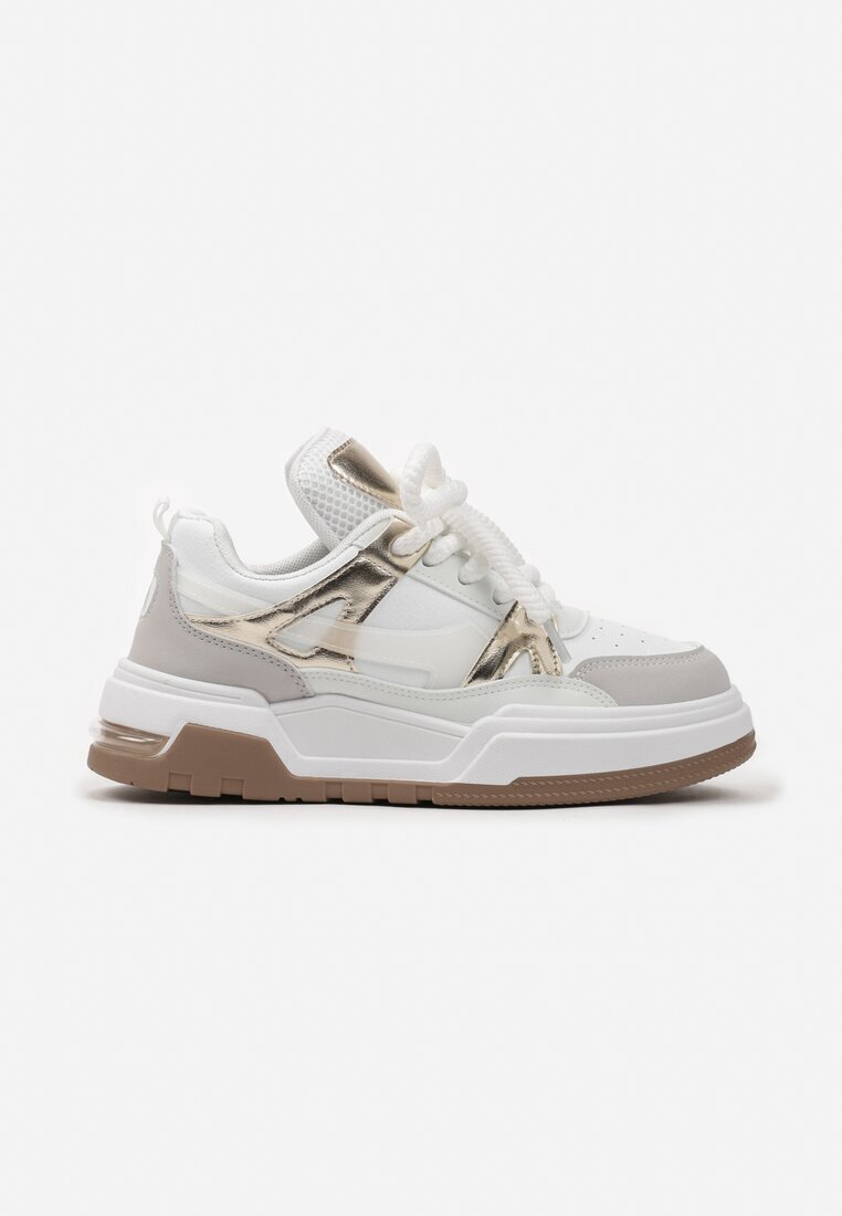  Adidași Alb-Auriu Plati Casual cu Șireturi și Element Transparent la Spate Gamarie