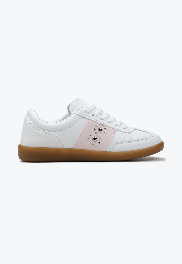  Adidași Alb-Roz cu talpă plată cu șireturi și inserție decorativă Drukesti