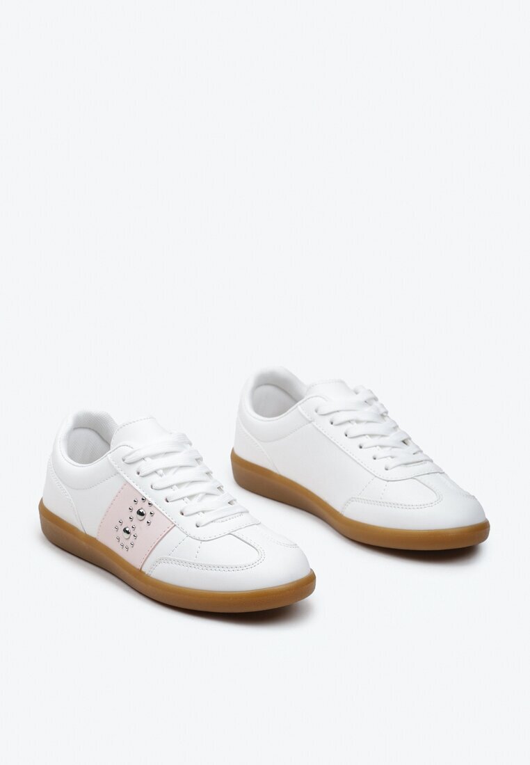  Adidași Alb-Roz cu talpă plată cu șireturi și inserție decorativă Drukesti