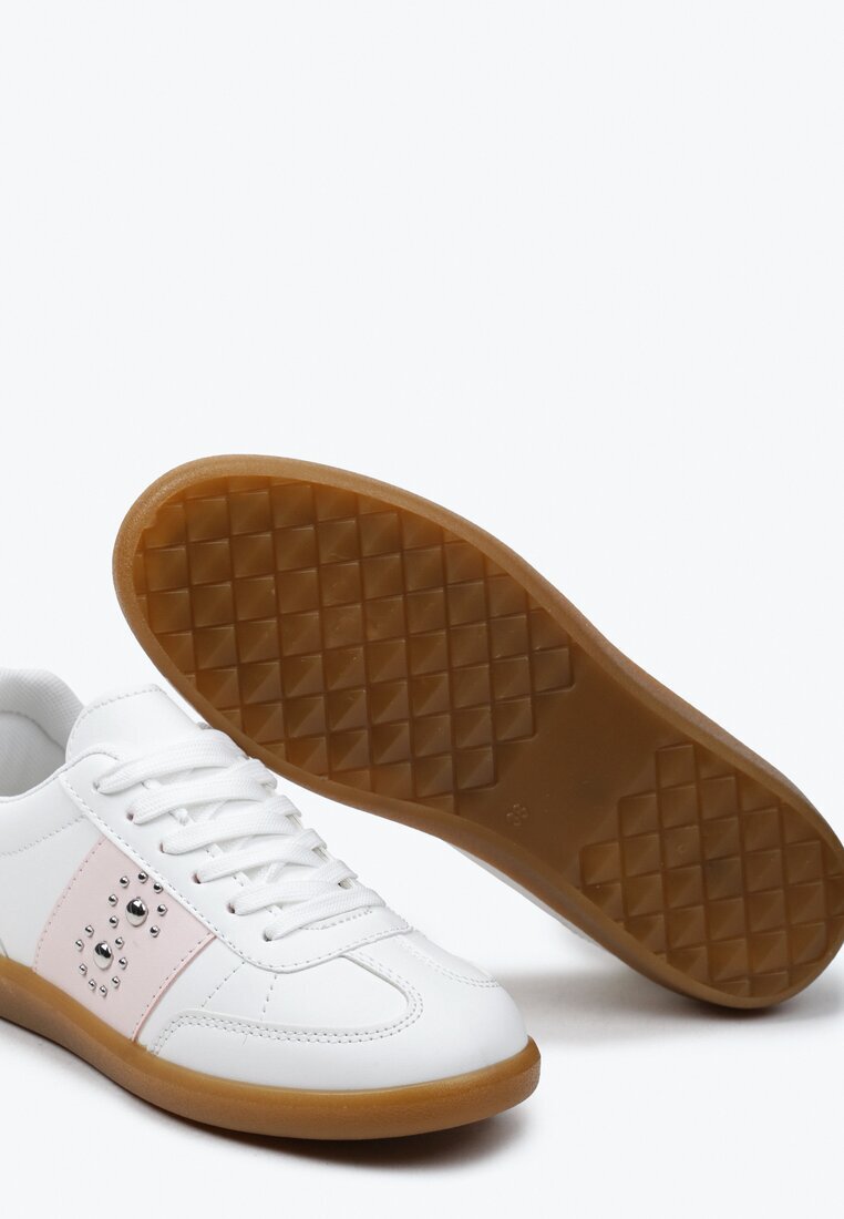  Adidași Alb-Roz cu talpă plată cu șireturi și inserție decorativă Drukesti