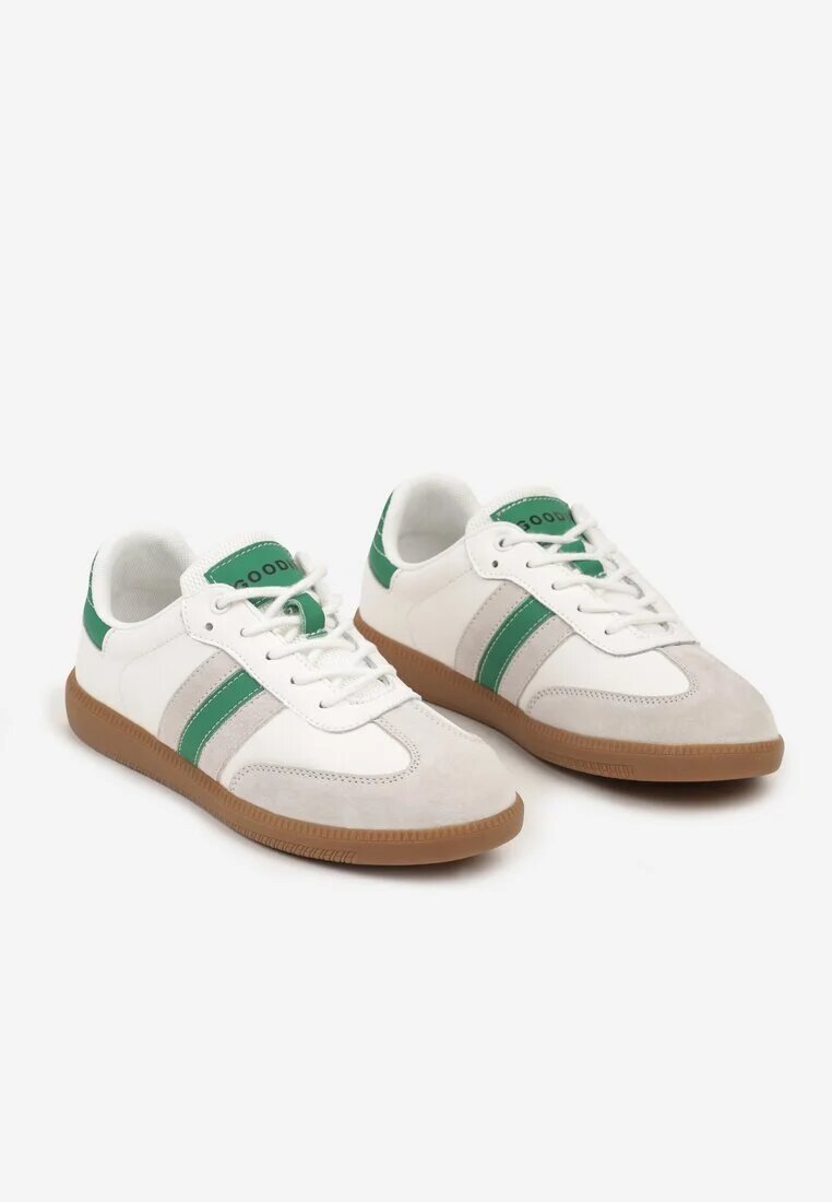  Adidași Alb-Verzi din Piele Naturală cu Talpă Plată Finisați cu Curele Navinda