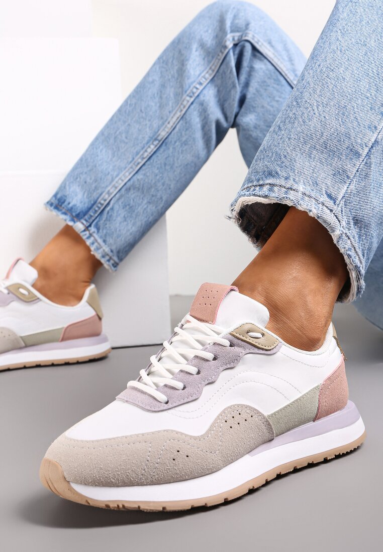  Adidași Alb-Violet Decorați Cu inserții Din imitație de piele Fayela