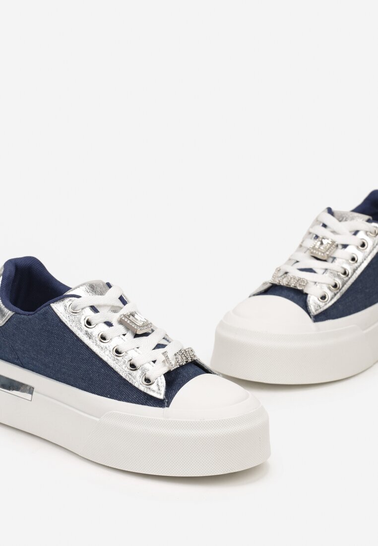  Adidași Albaștri Casual pe Platformă decorați cu Zirconii și Inserții Metalice Primaria
