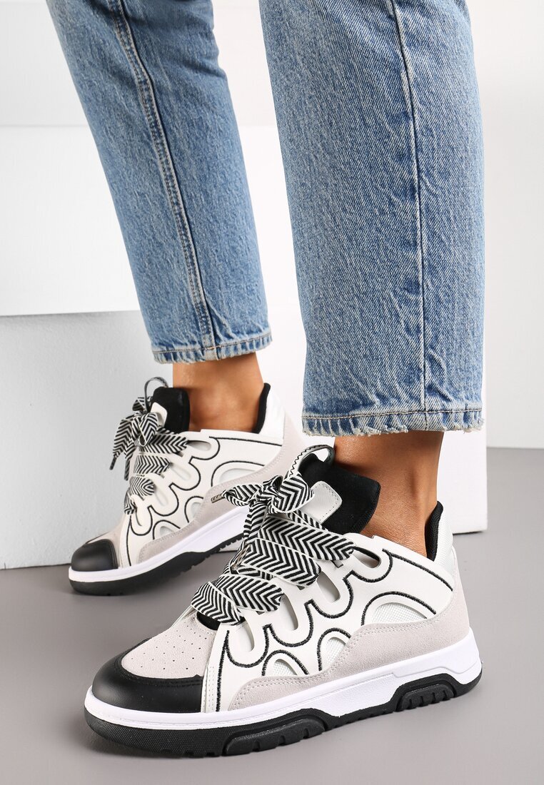  Adidași Albi cu Șireturi Late Nolita
