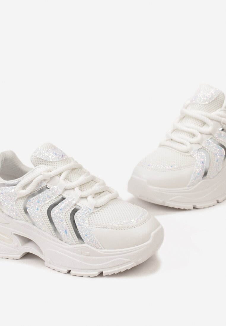  Adidași albi pe Talpă Masivă Decorați cu Sclipici Thirlas