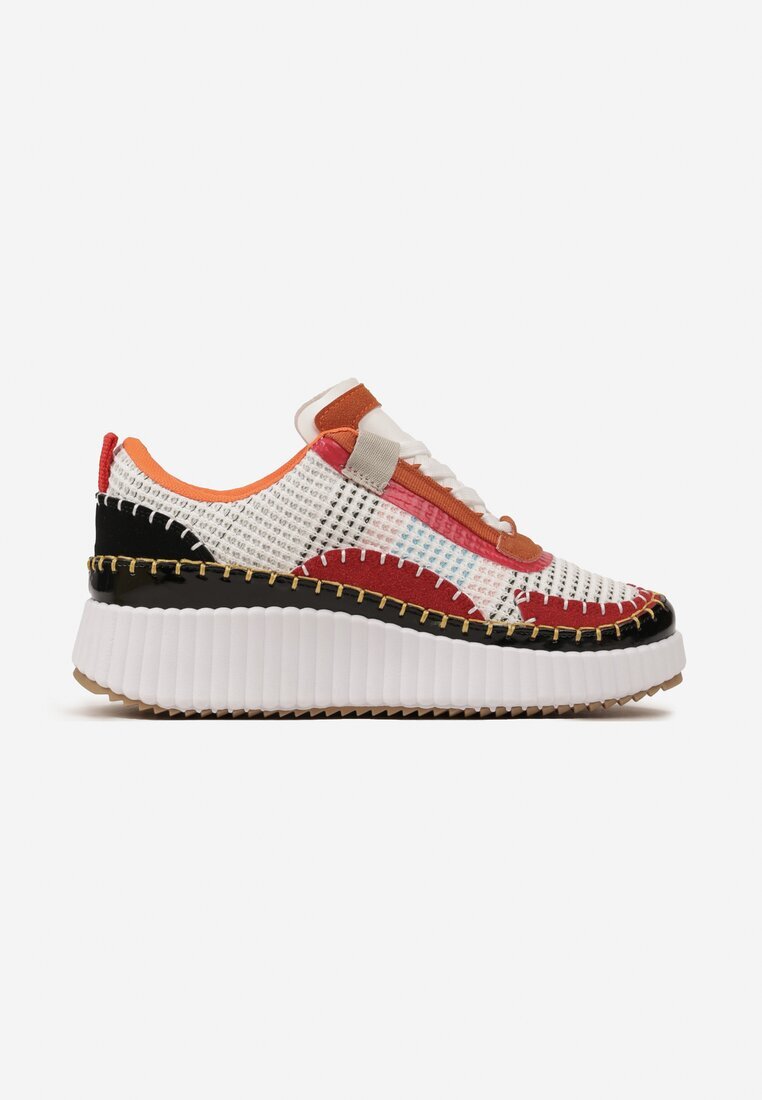  Adidași Albi-Portocalii pe Platformă decorați cu Nituri și Inserții Patchwork Jeneria