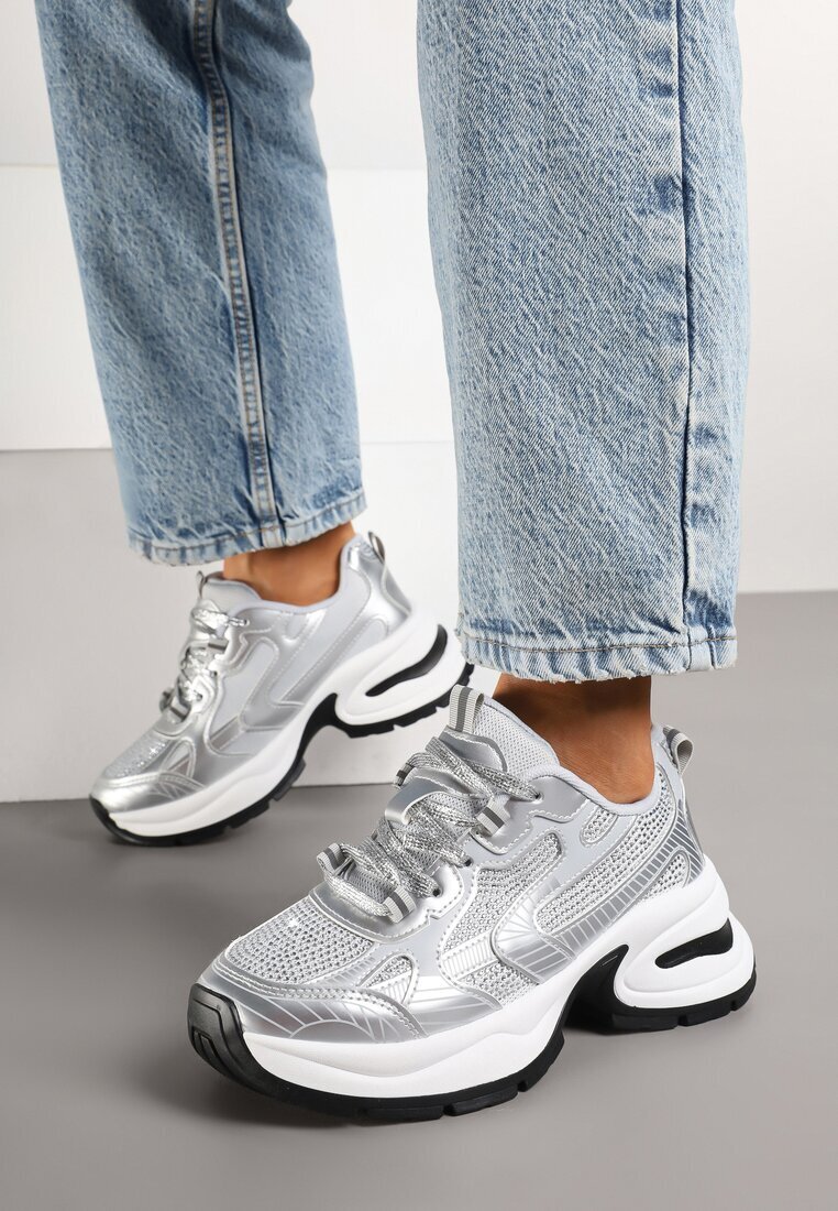  Adidași Argintii Cu Sclipici în stil Streetwear pe talpă de spumă Felindris