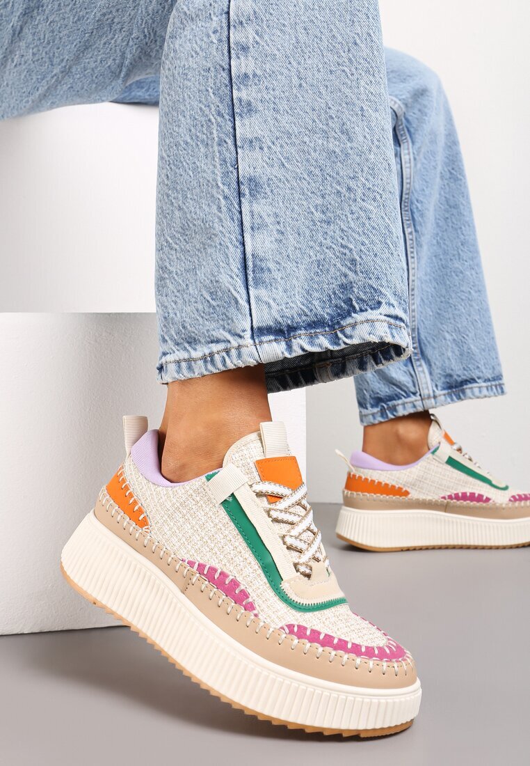  Adidași bej de tweed cu platformă cu cusături Orilenes