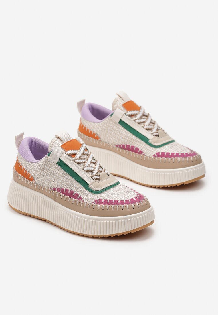  Adidași bej de tweed cu platformă cu cusături Orilenes