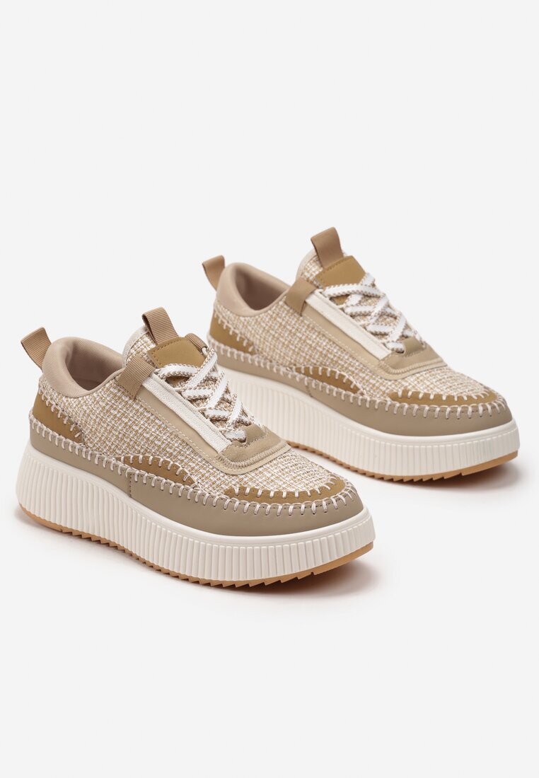  Adidași bej închis din tweed pe platformă cu cusătură Orilenes