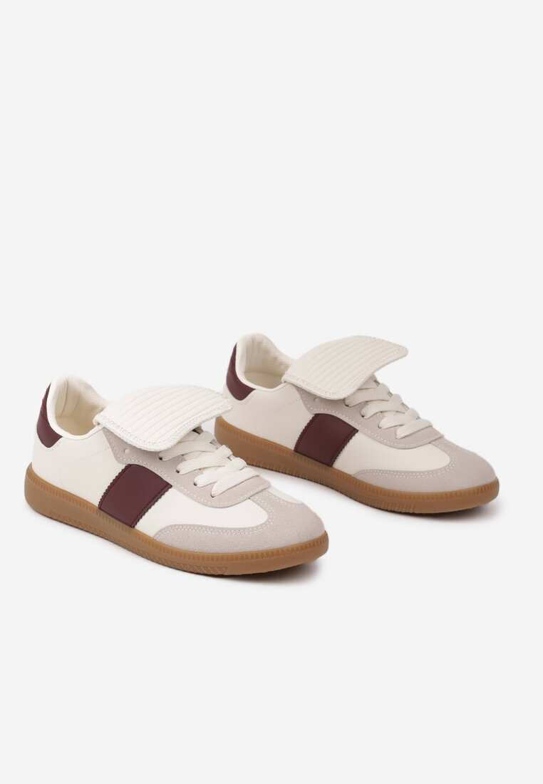  Adidași bej și bordo cu șireturi plați cu model geometric Felilva