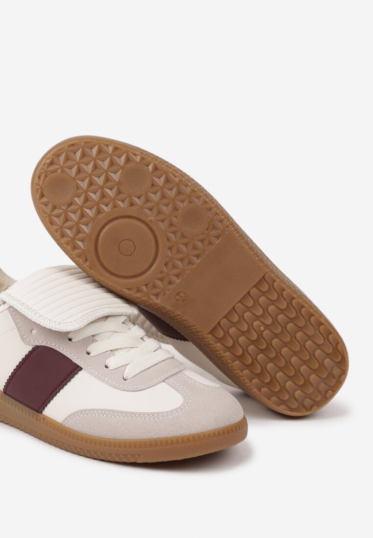  Adidași bej și bordo cu șireturi plați cu model geometric Felilva